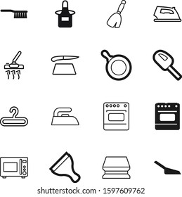 domestic vector icon set such as: fetlock, pad, messy, dress, press, cloakroom, cut, garment, lines, blade, classic, women, window, pictogram, fry, frying, sale, broomstick, bathroom, floor, clear