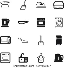 domestic vector icon set such as: work, uniform, fridge, bath, apron, button, faucet, knife, frying, old, pan, wire, sink, blue, machine, cool, ice, protective, chop, fresh, industry, tap, classic