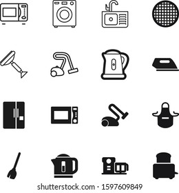 domestic vector icon set such as: refrigerator, clipart, cartoon, sifter, ironing, dirty, job, art, squeegee, dirt, uniform, broomstick, ice, cooler, flour, element, contemporary, toaster, stick