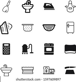 domestic vector icon set such as: gray, job, brush, wood, silhouette, washbasin, retro, knife, outfit, oven, accessory, cooler, website, broom, mixer, floor, hoover, clip, board, sharp, vacuum, fresh
