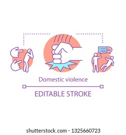 Domestic violence assessment concept icon. Physical, emotional assault idea thin line illustration. Family abuse. School bullying. Aggressive behavior. Vector isolated outline drawing. Editable stroke