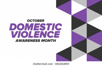 Domestic Violence Awareness Month in October. Celebrate annual in United States. Awareness purple ribbon. Day of Unity. Prevention campaign. Stop women abuse. Poster, banner and background. Vector