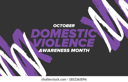 Domestic Violence Awareness Month in October. Celebrate annual in United States. Awareness purple ribbon. Day of Unity. Prevention campaign. Stop women abuse. Poster, banner and background. Vector