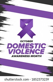 Domestic Violence Awareness Month in October. Celebrate annual in United States. Awareness purple ribbon. Day of Unity. Prevention campaign. Stop women abuse. Poster, banner and background. Vector