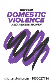 Domestic Violence Awareness Month in October. Celebrate annual in United States. Awareness purple ribbon. Day of Unity. Prevention campaign. Stop women abuse. Poster, banner and background. Vector
