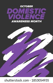 Domestic Violence Awareness Month in October. Celebrate annual in United States. Awareness purple ribbon. Day of Unity. Prevention campaign. Stop women abuse. Poster, banner and background. Vector