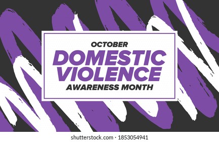 Domestic Violence Awareness Month in October. Celebrate annual in United States. Awareness purple ribbon. Day of Unity. Prevention campaign. Stop women abuse. Poster, banner and background. Vector