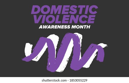 Domestic Violence Awareness Month in October. Celebrate annual in United States. Awareness purple ribbon. Day of Unity. Prevention campaign. Stop women abuse. Poster, banner and background. Vector