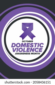 Domestic Violence Awareness Month in October. Celebrate annual in United States. Awareness purple ribbon. Day of Unity. Prevention campaign. Stop women abuse. Poster, banner and background. Vector