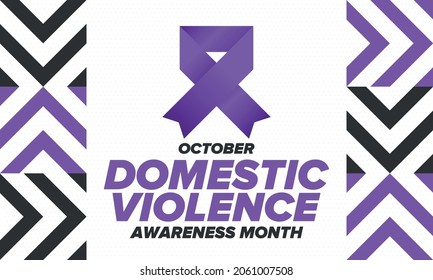 Domestic Violence Awareness Month in October. Celebrate annual in United States. Awareness purple ribbon. Day of Unity. Prevention campaign. Stop women abuse. Poster, banner and background. Vector