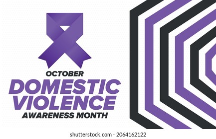 Domestic Violence Awareness Month in October. Celebrate annual in United States. Awareness purple ribbon. Day of Unity. Prevention campaign. Stop women abuse. Poster, banner and background. Vector