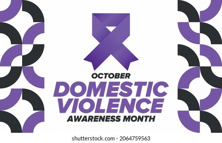 Domestic Violence Awareness Month in October. Celebrate annual in United States. Awareness purple ribbon. Day of Unity. Prevention campaign. Stop women abuse. Poster, banner and background. Vector