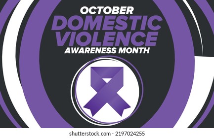 Domestic Violence Awareness Month in October. Celebrate annual in United States. Awareness purple ribbon. Day of Unity. Prevention campaign. Stop women abuse. Poster, banner and background. Vector