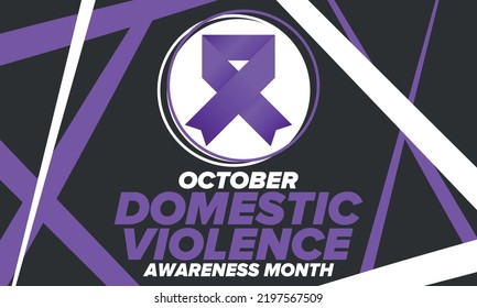 Domestic Violence Awareness Month in October. Celebrate annual in United States. Awareness purple ribbon. Day of Unity. Prevention campaign. Stop women abuse. Poster, banner and background. Vector