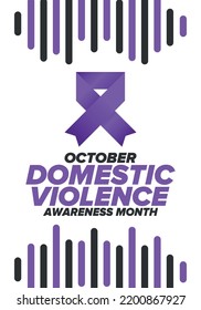 Domestic Violence Awareness Month in October. Celebrate annual in United States. Awareness purple ribbon. Day of Unity. Prevention campaign. Stop women abuse. Poster, banner and background. Vector