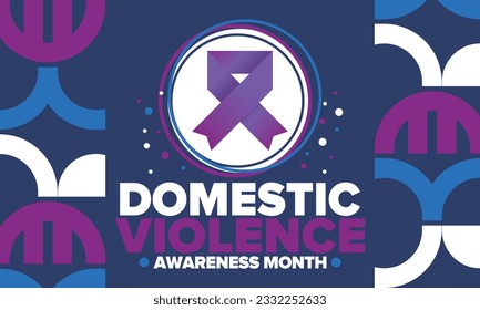 Domestic Violence Awareness Month in October. Celebrate annual in United States. Awareness purple ribbon. Day of Unity. Prevention campaign. Stop women abuse. Poster, banner and background. Vector