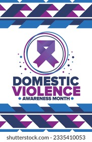 Domestic Violence Awareness Month in October. Celebrate annual in United States. Awareness purple ribbon. Day of Unity. Prevention campaign. Stop women abuse. Poster, banner and background. Vector