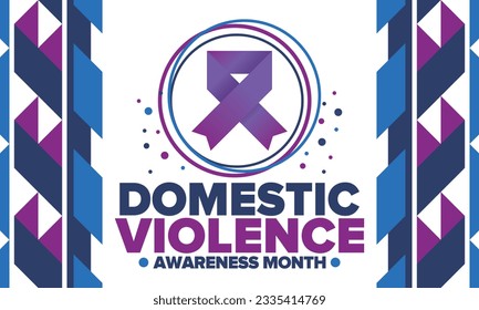 Domestic Violence Awareness Month in October. Celebrate annual in United States. Awareness purple ribbon. Day of Unity. Prevention campaign. Stop women abuse. Poster, banner and background. Vector