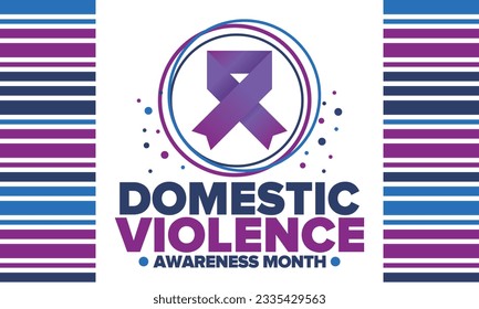 Domestic Violence Awareness Month in October. Celebrate annual in United States. Awareness purple ribbon. Day of Unity. Prevention campaign. Stop women abuse. Poster, banner and background. Vector