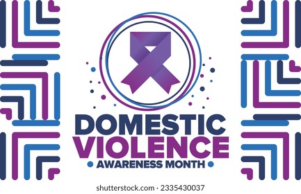 Domestic Violence Awareness Month in October. Celebrate annual in United States. Awareness purple ribbon. Day of Unity. Prevention campaign. Stop women abuse. Poster, banner and background. Vector