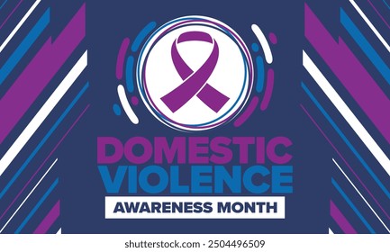 Domestic Violence Awareness Month in October. Celebrate annual in United States. Awareness purple ribbon. Day of Unity. Prevention campaign. Stop women abuse. Poster, banner and background. Vector