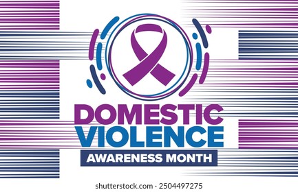 Mes de Concientización sobre la Violencia Doméstica en octubre. Celebrar anualmente en Estados Unidos. Cinta púrpura de la conciencia. Día de la Unidad. Campaña de prevención. Detengan el abuso de las mujeres. Cartel, Anuncio y fondo. Vector