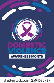 Domestic Violence Awareness Month in October. Celebrate annual in United States. Awareness purple ribbon. Day of Unity. Prevention campaign. Stop women abuse. Poster, banner and background. Vector