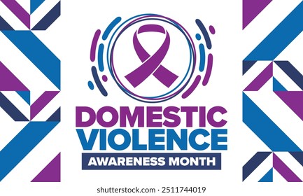 Domestic Violence Awareness Month in October. Celebrate annual in United States. Awareness purple ribbon. Day of Unity. Prevention campaign. Stop women abuse. Poster, banner and background. Vector