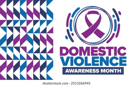 Mês de Conscientização sobre a Violência Doméstica em outubro. Comemore anualmente nos Estados Unidos. Consciência faixa roxa. Dia da Unidade. Campanha de prevenção Parem de maltratar as mulheres. Cartaz, faixa e fundo. Vetor