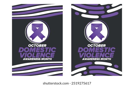 Mês de Conscientização sobre a Violência Doméstica em outubro. Comemore anualmente nos Estados Unidos. Consciência faixa roxa. Dia da Unidade. Campanha de prevenção Parem de maltratar as mulheres. Cartaz, faixa e fundo. Vetor