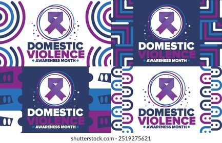 Mês de Conscientização sobre a Violência Doméstica em outubro. Comemore anualmente nos Estados Unidos. Consciência faixa roxa. Dia da Unidade. Campanha de prevenção Parem de maltratar as mulheres. Cartaz, faixa e fundo. Vetor