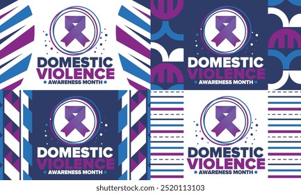 Domestic Violence Awareness Month in October. Celebrate annual in United States. Awareness purple ribbon. Day of Unity. Prevention campaign. Stop women abuse. Poster, banner and background. Vector