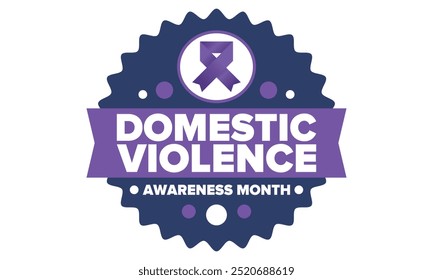 Domestic Violence Awareness Month in October. Celebrate annual in United States. Awareness purple ribbon. Day of Unity. Prevention campaign. Stop women abuse. Poster, banner and background. Vector