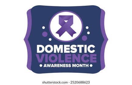 Domestic Violence Awareness Month in October. Celebrate annual in United States. Awareness purple ribbon. Day of Unity. Prevention campaign. Stop women abuse. Poster, banner and background. Vector