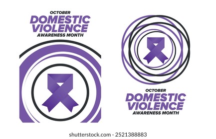 Domestic Violence Awareness Month in October. Celebrate annual in United States. Awareness purple ribbon. Day of Unity. Prevention campaign. Stop women abuse. Poster, banner and background. Vector