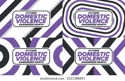 Mês de Conscientização sobre a Violência Doméstica em outubro. Comemore anualmente nos Estados Unidos. Consciência faixa roxa. Dia da Unidade. Campanha de prevenção Parem de maltratar as mulheres. Cartaz, faixa e fundo. Vetor