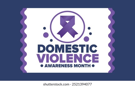 Domestic Violence Awareness Month in October. Celebrate annual in United States. Awareness purple ribbon. Day of Unity. Prevention campaign. Stop women abuse. Poster, banner and background. Vector