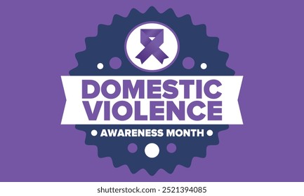 Domestic Violence Awareness Month in October. Celebrate annual in United States. Awareness purple ribbon. Day of Unity. Prevention campaign. Stop women abuse. Poster, banner and background. Vector