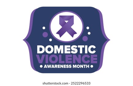 Domestic Violence Awareness Month in October. Celebrate annual in United States. Awareness purple ribbon. Day of Unity. Prevention campaign. Stop women abuse. Poster, banner and background. Vector