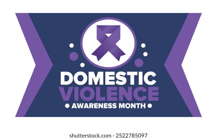 Domestic Violence Awareness Month in October. Celebrate annual in United States. Awareness purple ribbon. Day of Unity. Prevention campaign. Stop women abuse. Poster, banner and background. Vector