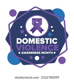 Domestic Violence Awareness Month in October. Celebrate annual in United States. Awareness purple ribbon. Day of Unity. Prevention campaign. Stop women abuse. Poster, banner and background. Vector