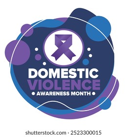 Domestic Violence Awareness Month in October. Celebrate annual in United States. Awareness purple ribbon. Day of Unity. Prevention campaign. Stop women abuse. Poster, banner and background. Vector
