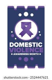 Domestic Violence Awareness Month in October. Celebrate annual in United States. Awareness purple ribbon. Day of Unity. Prevention campaign. Stop women abuse. Poster, banner and background. Vector