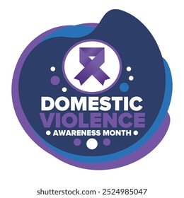 Domestic Violence Awareness Month in October. Celebrate annual in United States. Awareness purple ribbon. Day of Unity. Prevention campaign. Stop women abuse. Poster, banner and background. Vector