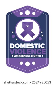Domestic Violence Awareness Month in October. Celebrate annual in United States. Awareness purple ribbon. Day of Unity. Prevention campaign. Stop women abuse. Poster, banner and background. Vector