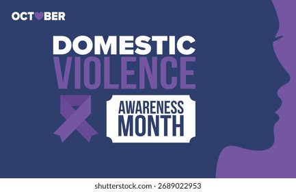 Domestic Violence Awareness Month in October. Celebrate annual in United States. Awareness purple ribbon. Day of Unity. Prevention campaign. Stop women abuse. Poster, banner and background. Vector