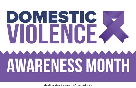 Domestic Violence Awareness Month in October. Celebrate annual in United States. Awareness purple ribbon. Day of Unity. Prevention campaign. Stop women abuse. Poster, banner and background. Vector