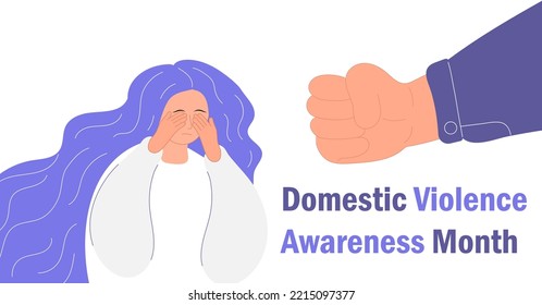 Domestic violence awareness month is organized in October. Victim scene in society. Stressed person in shame. Flat concept vector of accusation in life, in school. Stop violence.