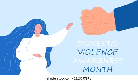 Domestic violence awareness month is organized in October. Victim scene in society. Stressed person in shame. Flat concept vector of accusation in life, in school. Stop violence.