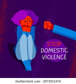 Domestic Violence Concept Vector, Clenched Fist Threats Scared Woman, Psychological Abuse, Bad Husband And Wife Victim, Despotic Mate, Abusive Relations.